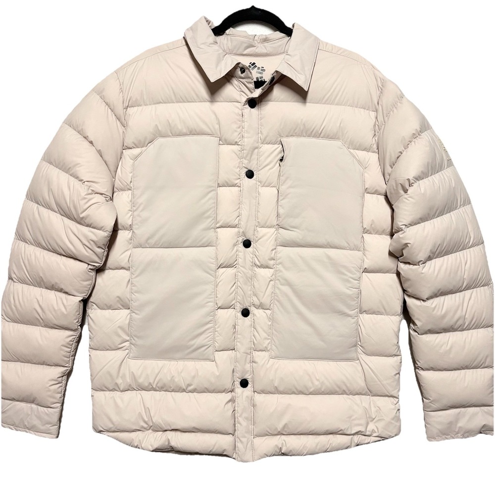 Obermeyer Quilted Shirt Jacket Cream Puffer Down Shacket Snap Button Mens Medium